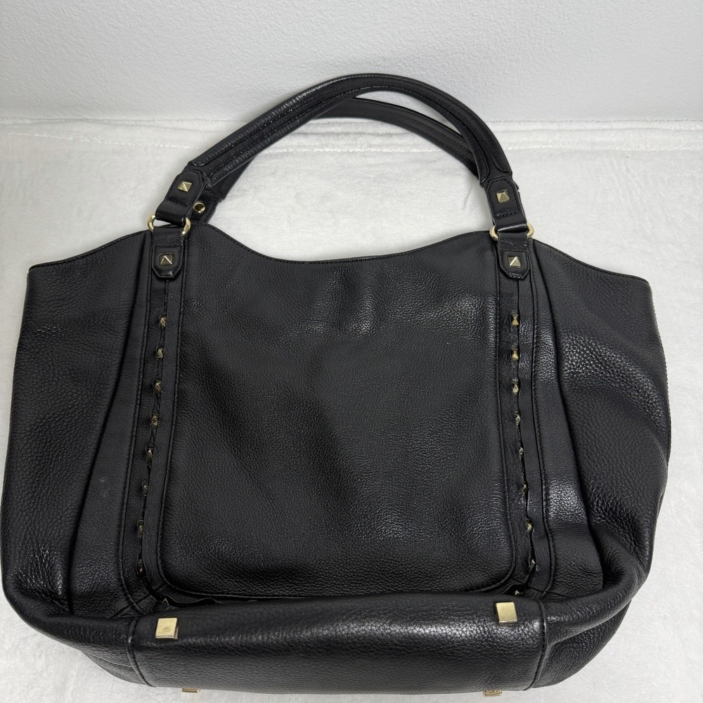 Vince Camuto Black Pebbled Studded Tote Gold Hardware Dust Bag Whimsigoth Edgy